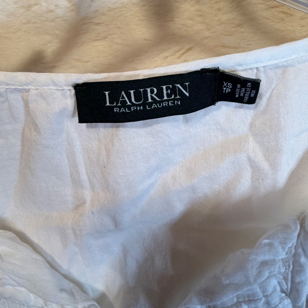 Lauren Ralph Lauren White Embroidered Cotton Peasant Blouse Tassel Top XS - Picture 4 of 7